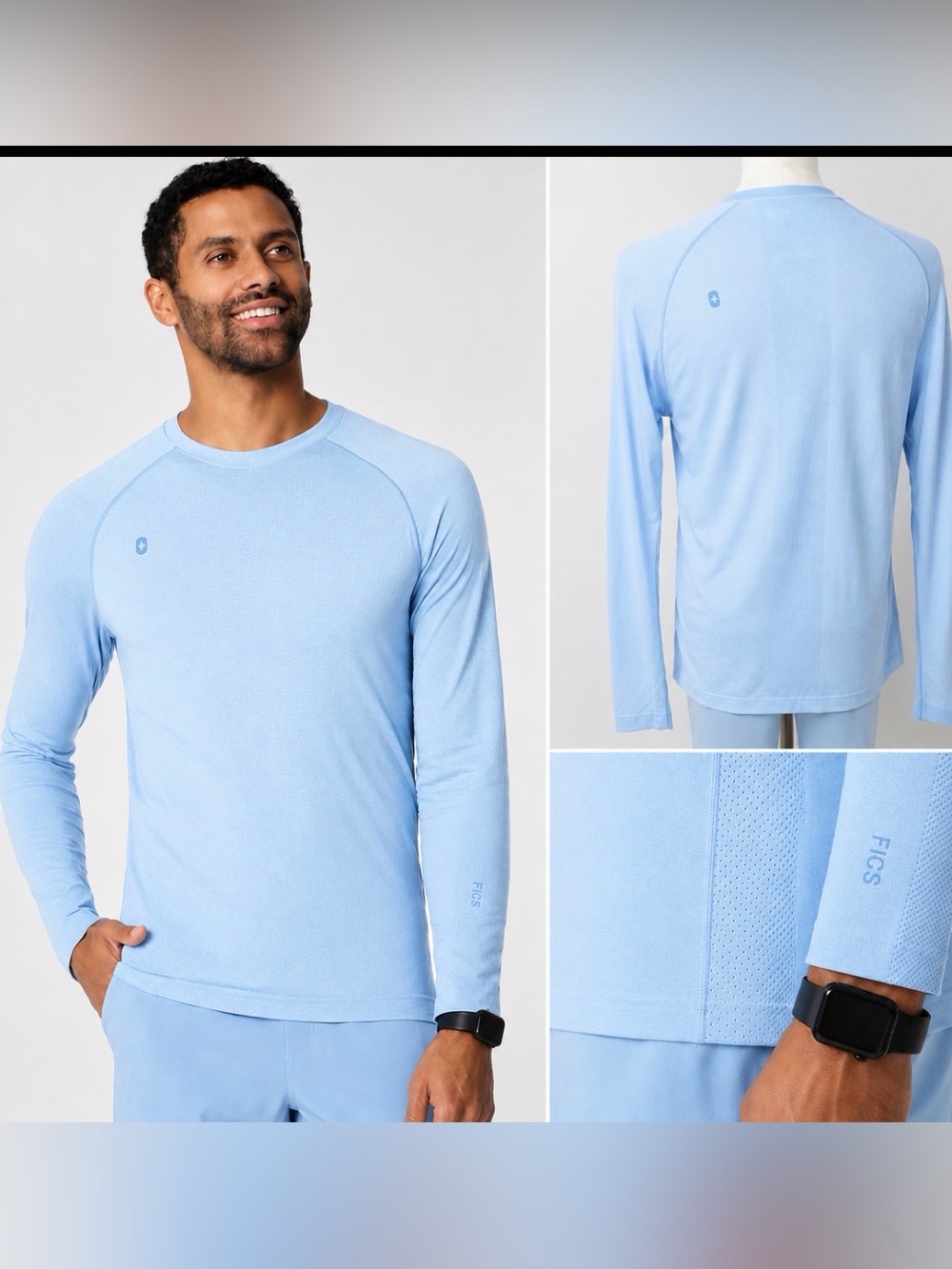 FIGS - Makato Seamless Long-Sleeve Underscrub Mens / Medium in Baby Blue